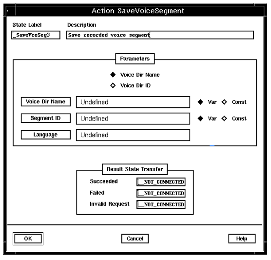 A screen capture of the Action SaveVoiceSegment window