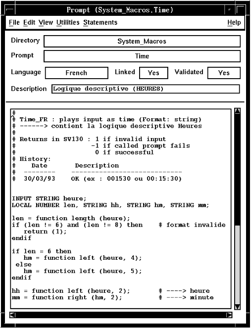 A screen capture of the Prompt window, showing the French version of the Time prompt