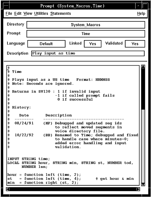 A screen capture of the Prompt window, showing a Time prompt