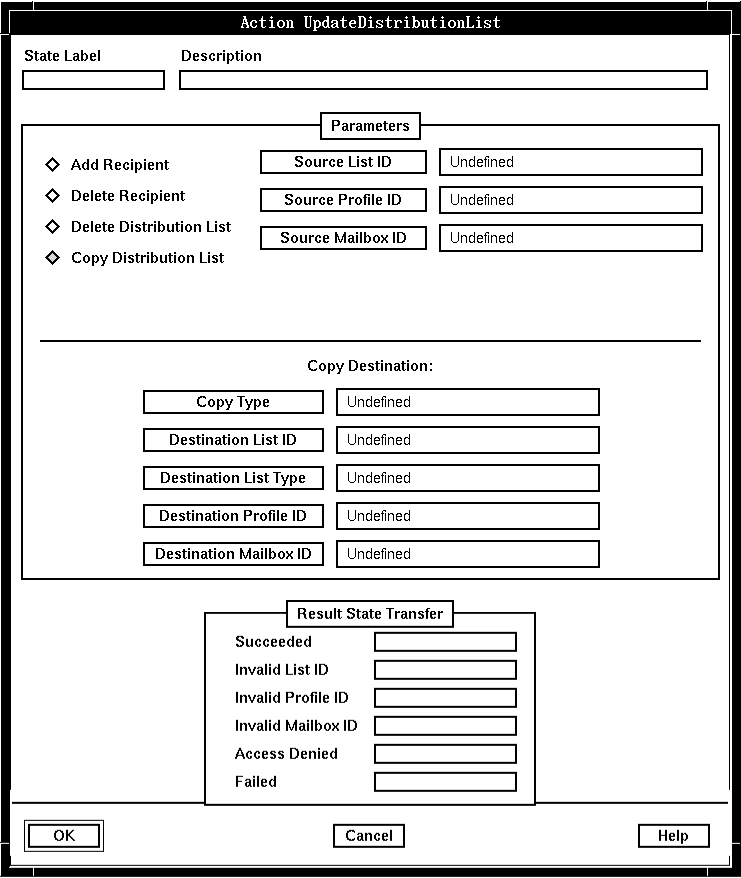 A screen capture of the Action UpdateDistributionList window