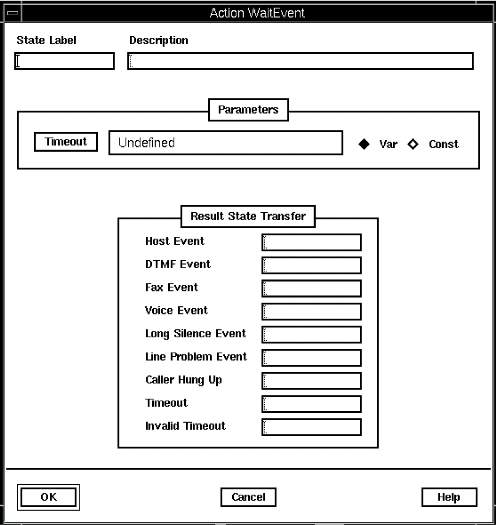 A screen capture of the Action WaitEvent window