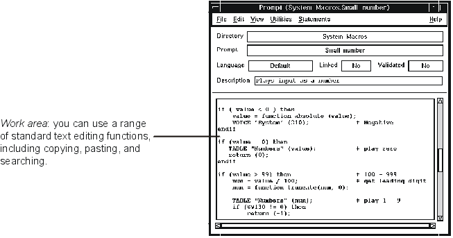 This is an example window showing the different ways text can be edited in a work area.