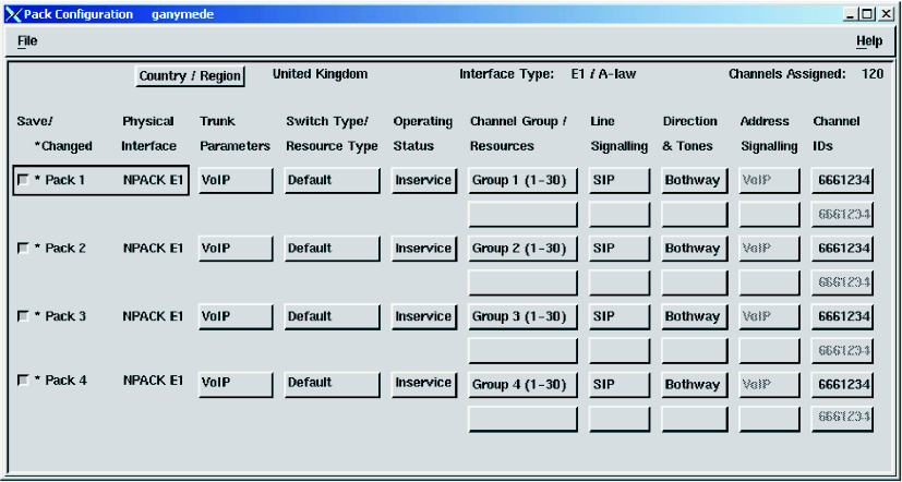 This is an example Pack Configuration window for DTNA configuration.