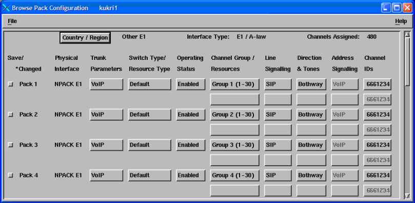 This is an example Pack Configuration window for DTNA configuration.