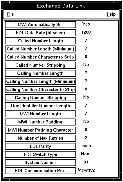 A window showing the parameters in the Exchange Data Link group.